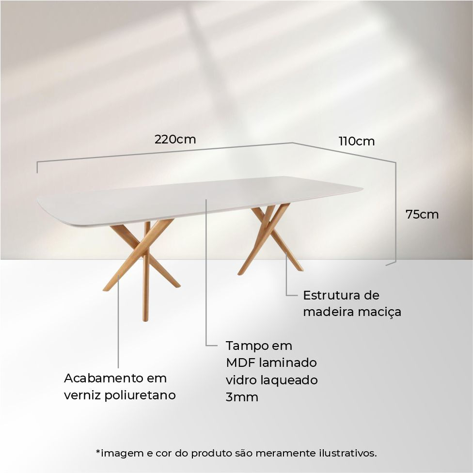Mesa Jantar Sellenium Off White Mel 2,20m - Imagem 3