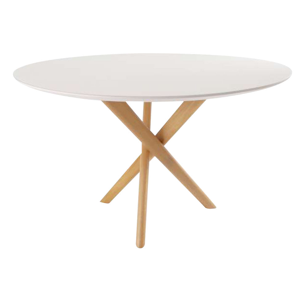 Mesa de Jantar Verso Redonda 1,20m Vidro Laqueado Off White e Base Madeira Maciça Mel