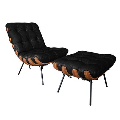 Poltrona-Costela-com-Puff-em-Couro-Preto