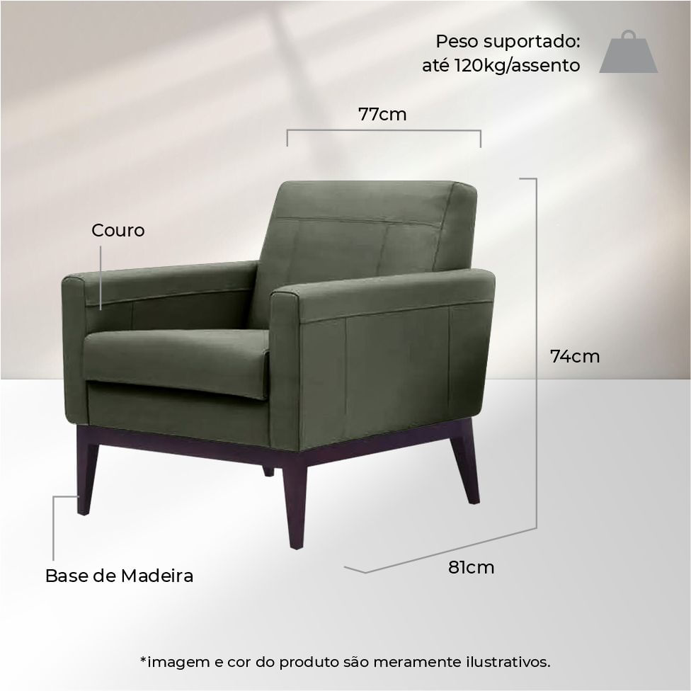 Poltrona Blass em Couro Sherwood Menta Base Madeira - Imagem 4
