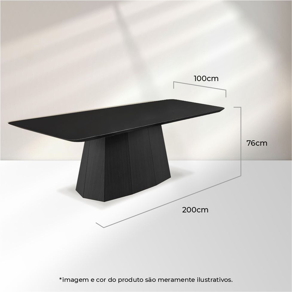 Mesa de Jantar Diamante Retangular Preta 2,00m - Imagem 3