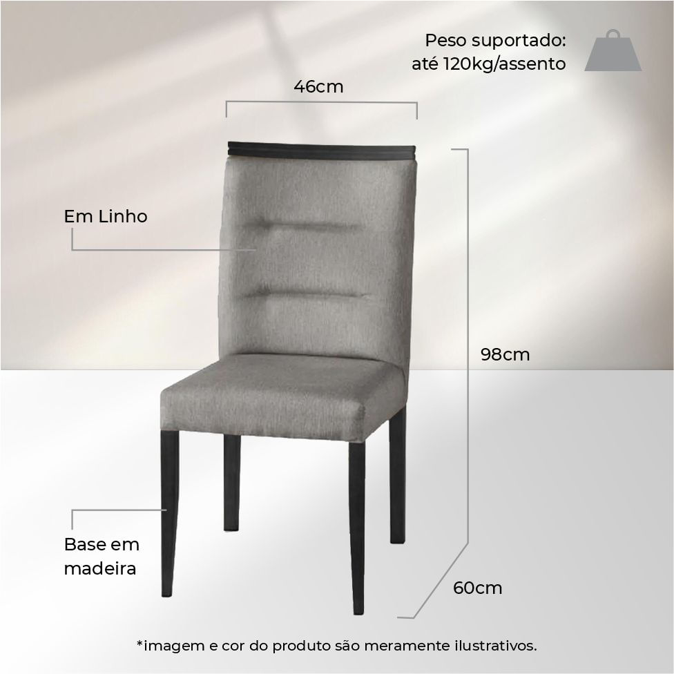 Cadeira Holanda em Linho Cinza e Preto - Imagem 4