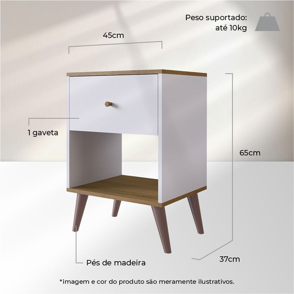 Mesa de Cabeceira Retro 1 Gaveta Mel e Branca - Imagem 5