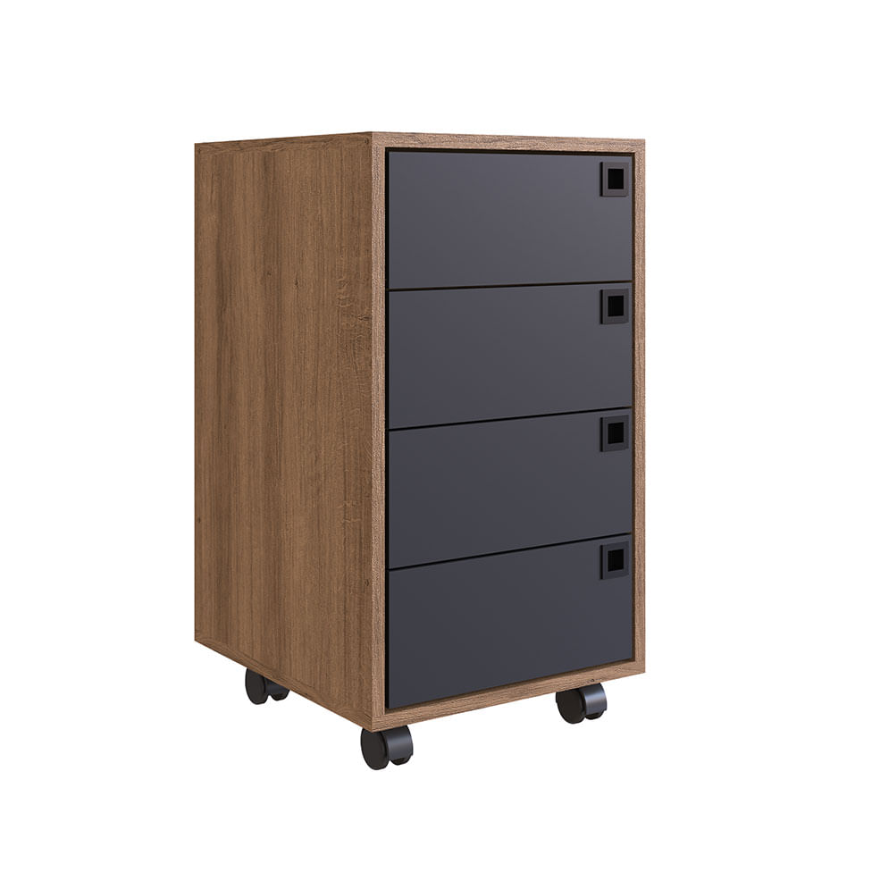 Gaveteiro Office para Escritório 4 Gavetas Grafite e Mel