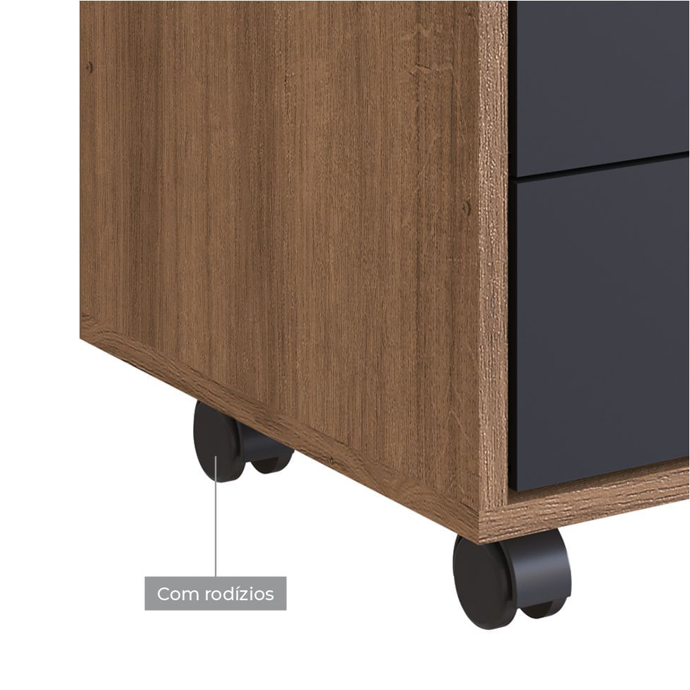 Gaveteiro Office para Escritório 4 Gavetas Grafite e Mel - Imagem 3