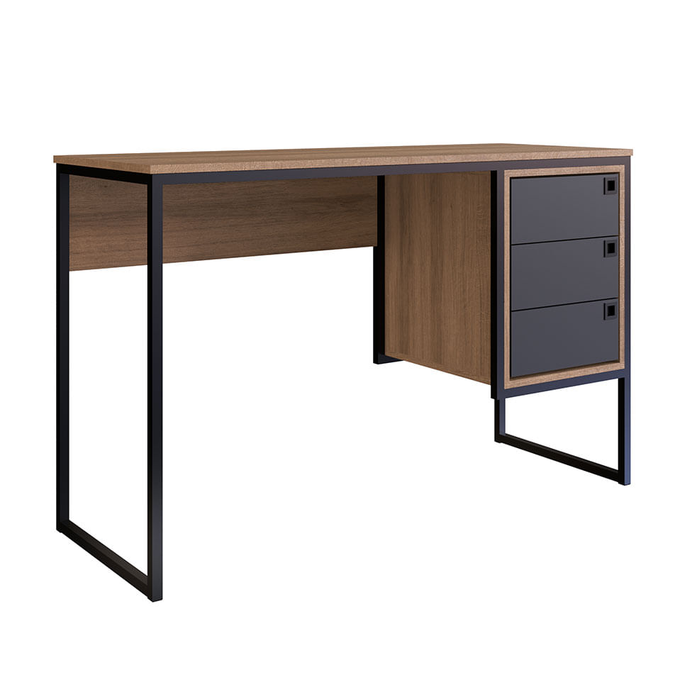 Mesa Escrivaninha Industrial para Escritório 3 Gaveta Grafite e Mel