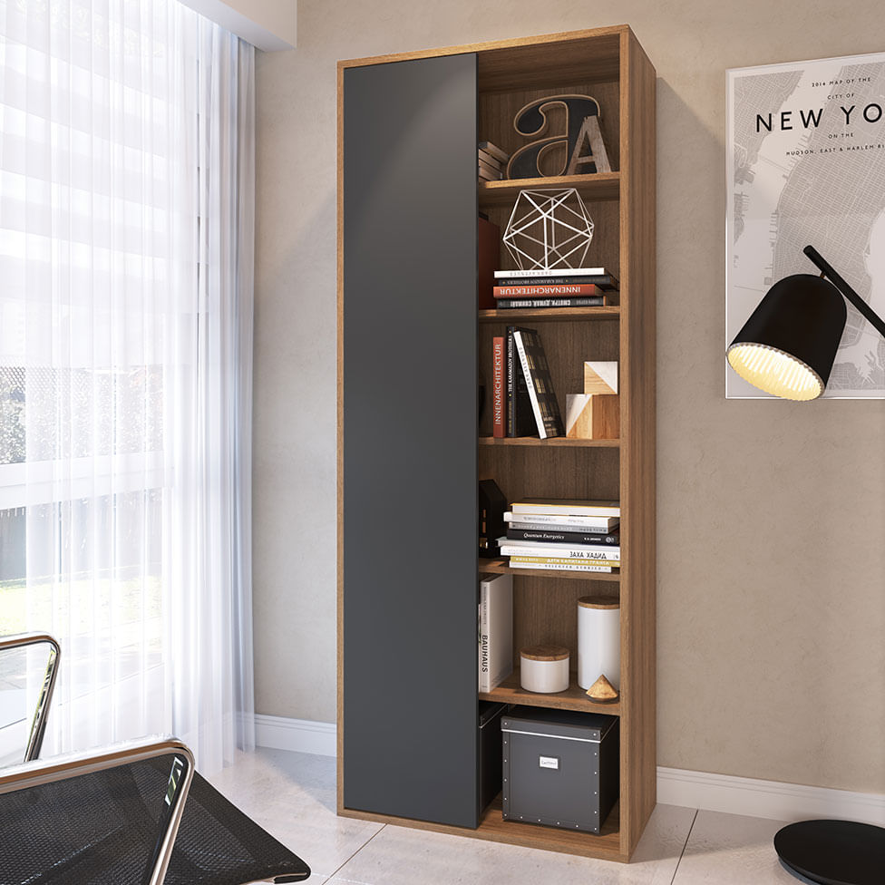 Estante Livreiro 1 Porta Mel e Grafite - Imagem 4