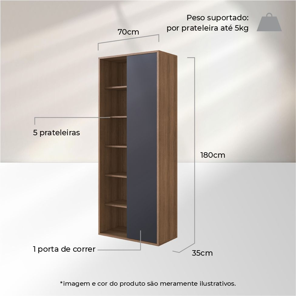 Estante Livreiro 1 Porta Mel e Grafite - Imagem 5