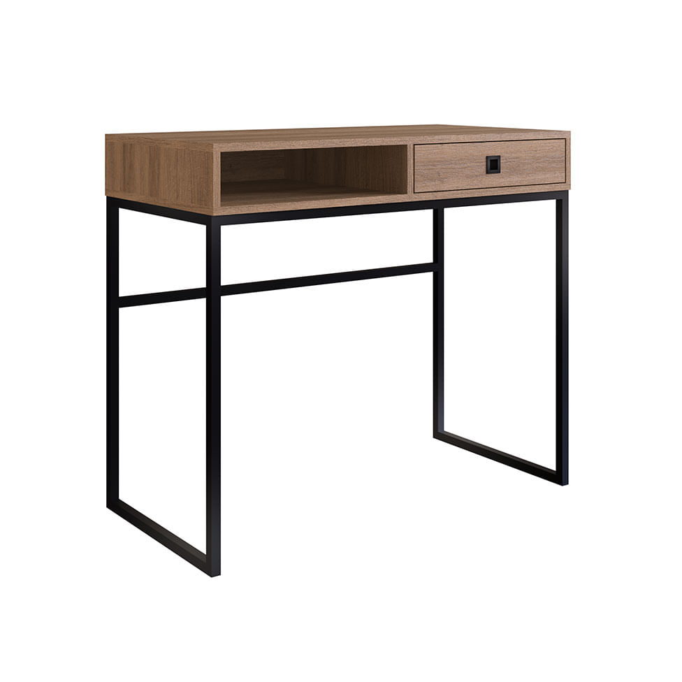 Mesa Escrivaninha Industrial para Escritório 1 Gaveta Preto e Mel