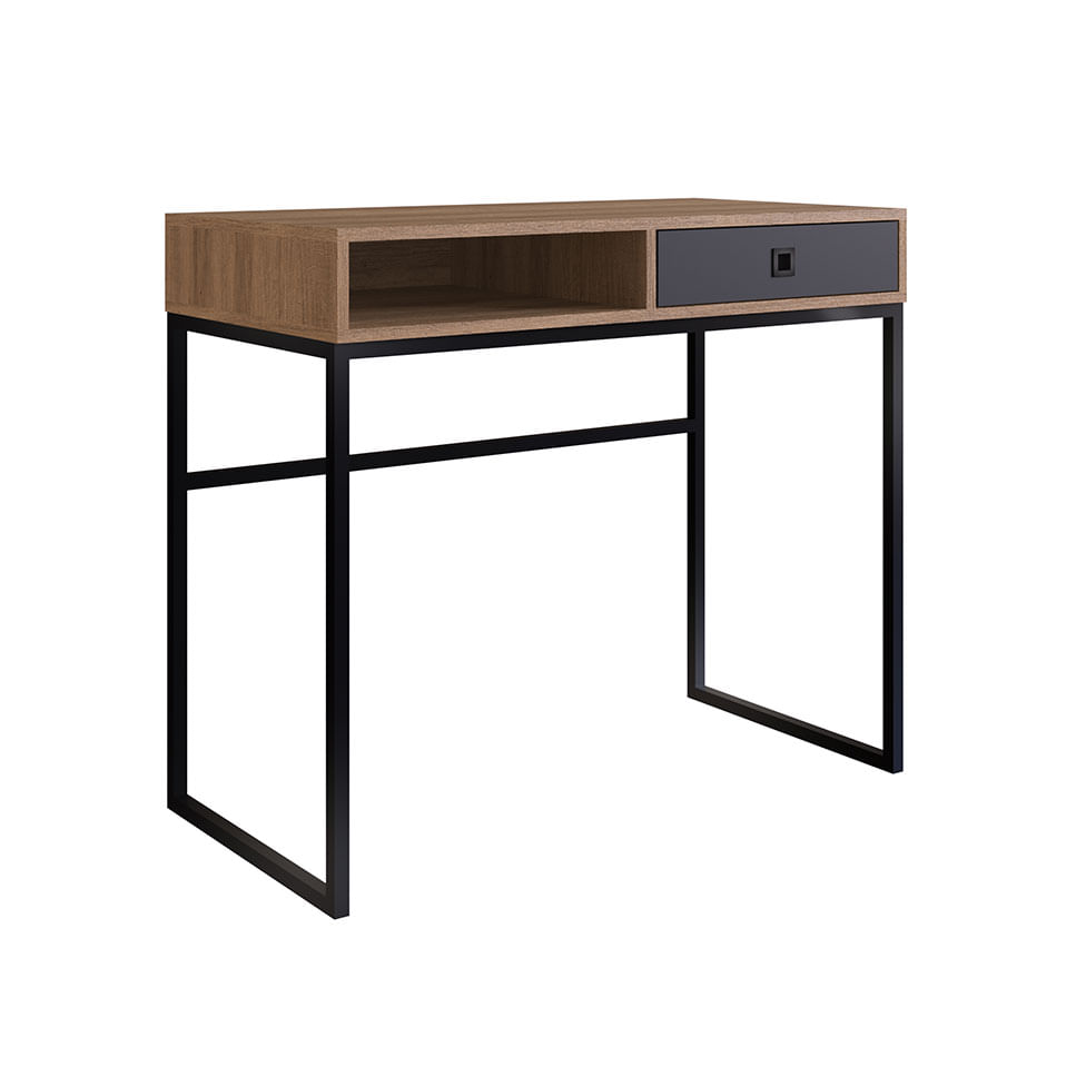 Mesa Escrivaninha Industrial para Escritório 1 Gaveta Grafite e Mel