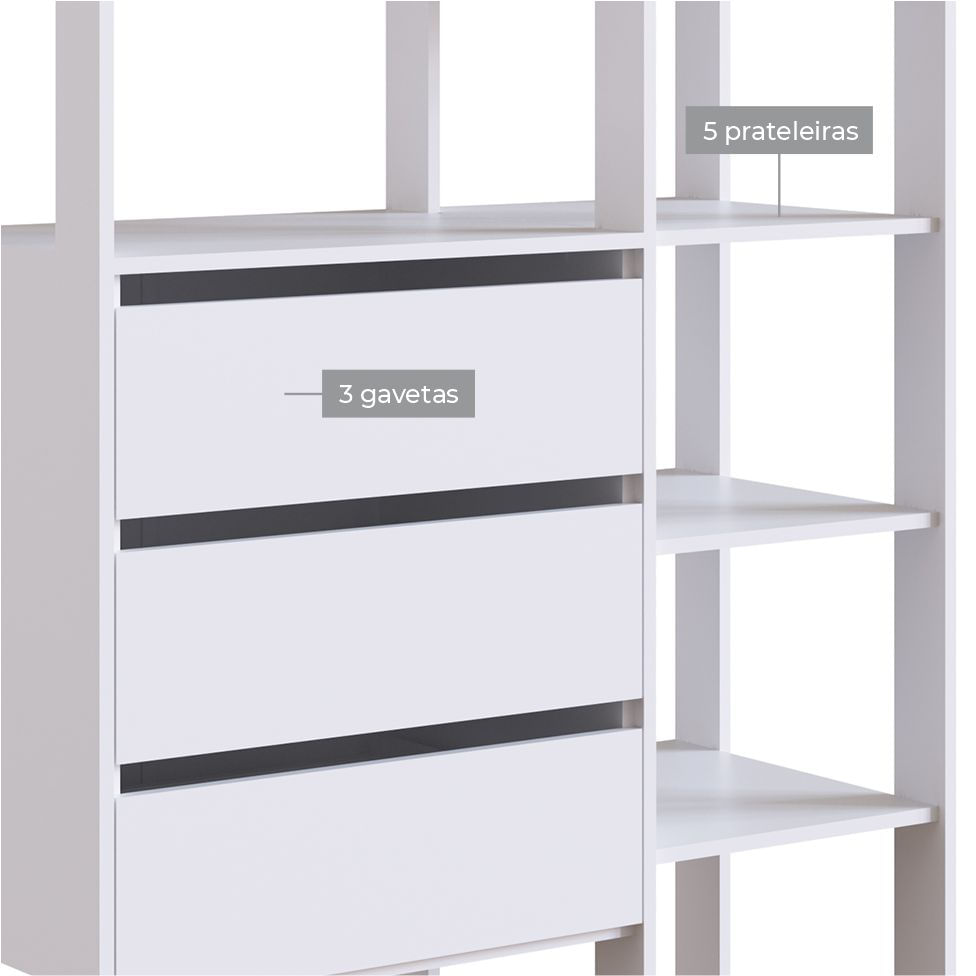 Guarda-Roupa Closet 3 Gavetas Branco - Imagem 3