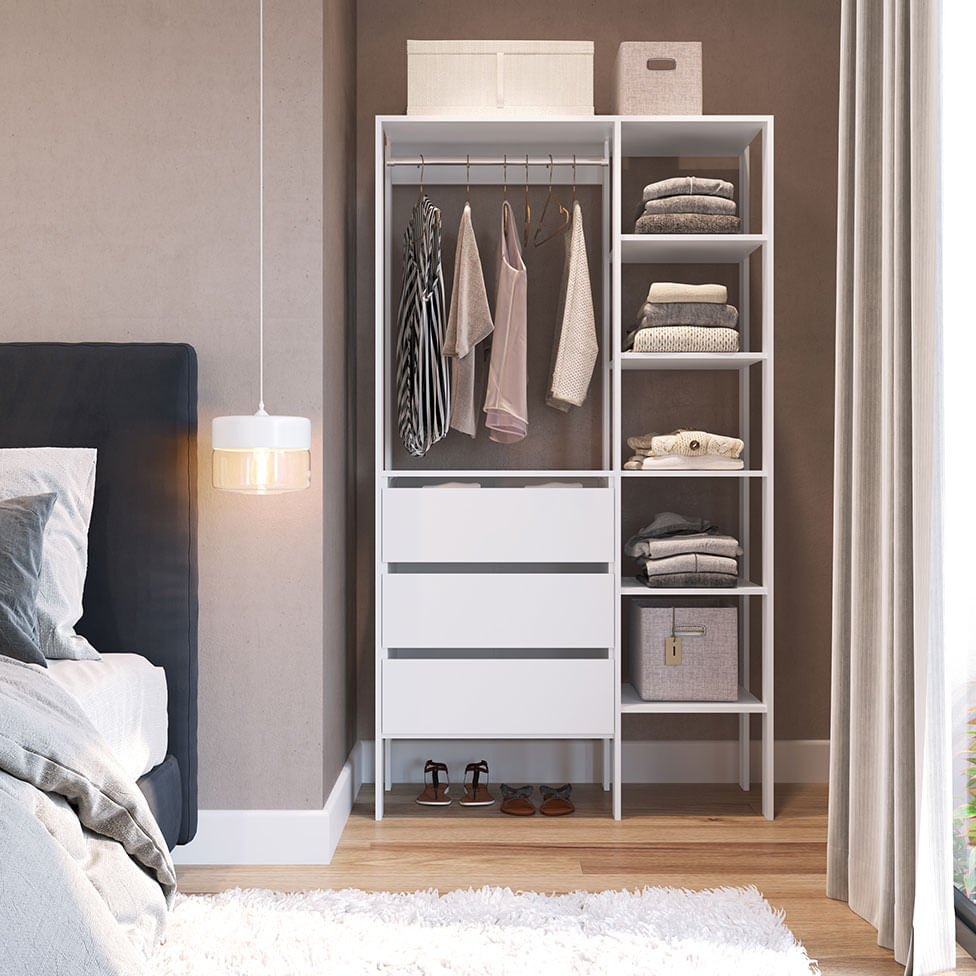 Guarda-Roupa Closet 3 Gavetas Branco - Imagem 4