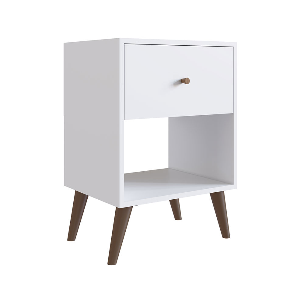 Mesa de Cabeceira Retro 1 Gaveta Branca