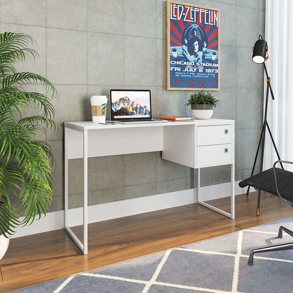 Mesa Escrivaninha Industrial para Escritório 2 Gaveta Branca - Imagem 4