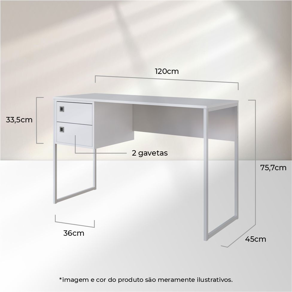 Mesa Escrivaninha Industrial para Escritório 2 Gaveta Branca - Imagem 5