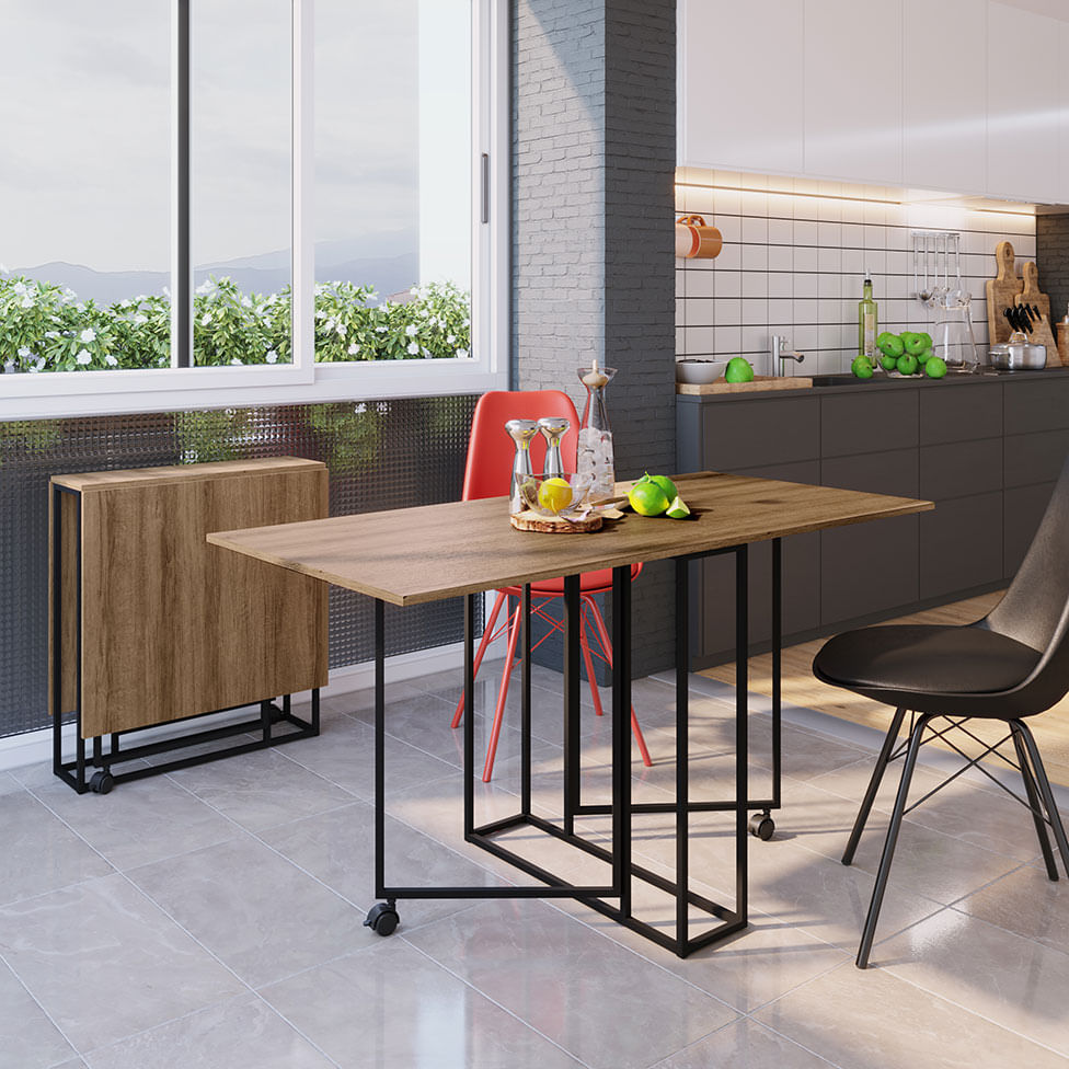 Mesa de Jantar Industrial Dobravel Mel Base Preta 1,42m - Imagem 5