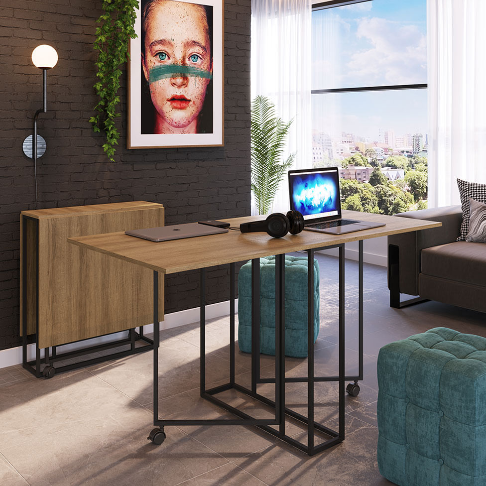 Mesa de Jantar Industrial Dobravel Mel Base Preta 1,42m - Imagem 6