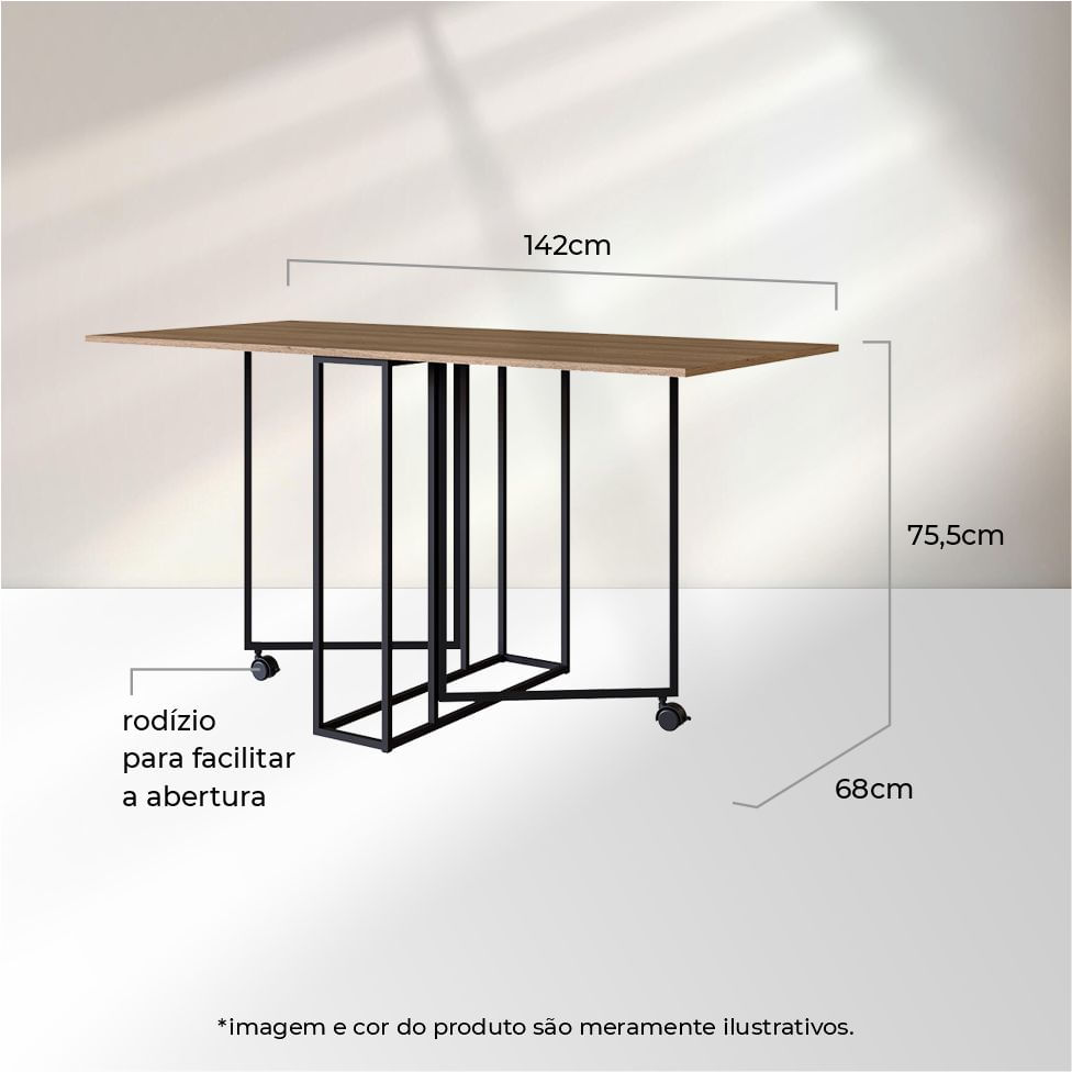 Mesa de Jantar Industrial Dobravel Mel Base Preta 1,42m - Imagem 7