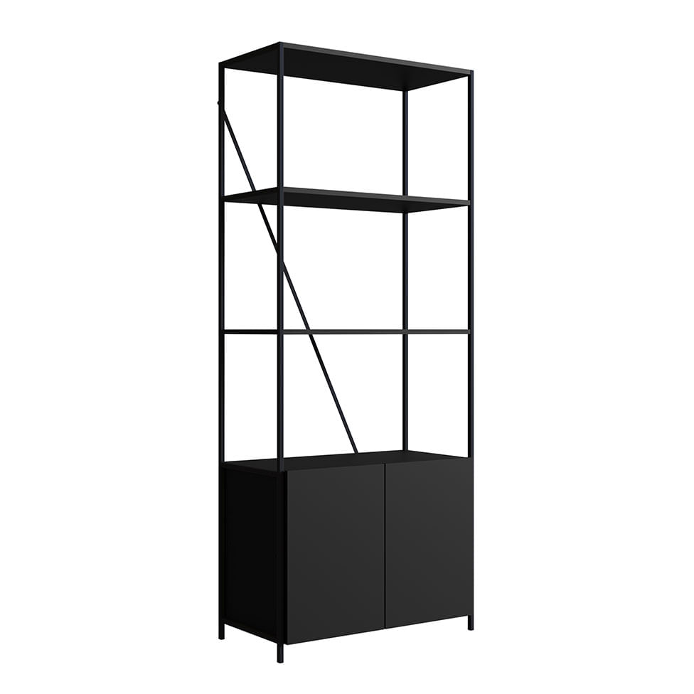 Estante Armário Studio Industrial 2 Portas Preta