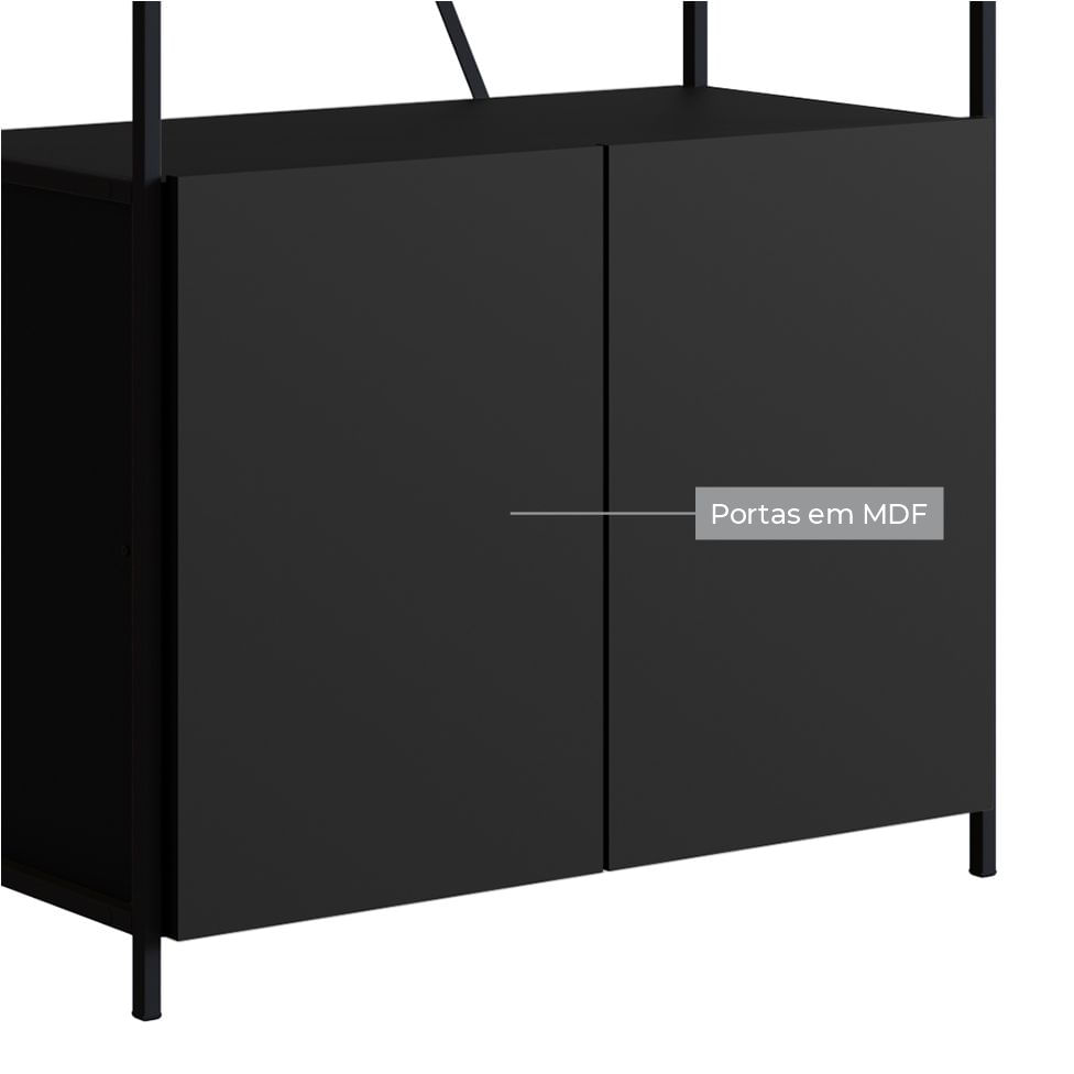 Estante Armário Studio Industrial 2 Portas Preta - Imagem 3