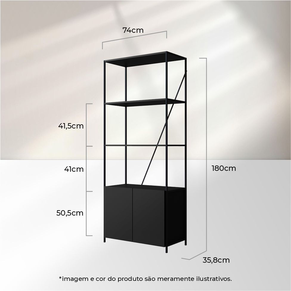 Estante Armário Studio Industrial 2 Portas Preta - Imagem 5
