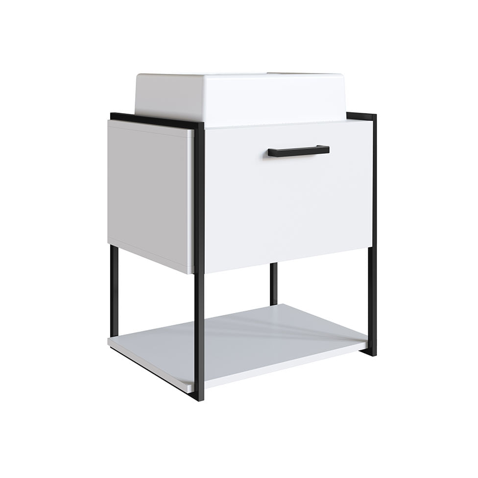 Gabinete Industrial para Banheiro Preto e Branco 1 Gaveta com Cuba Quadrada