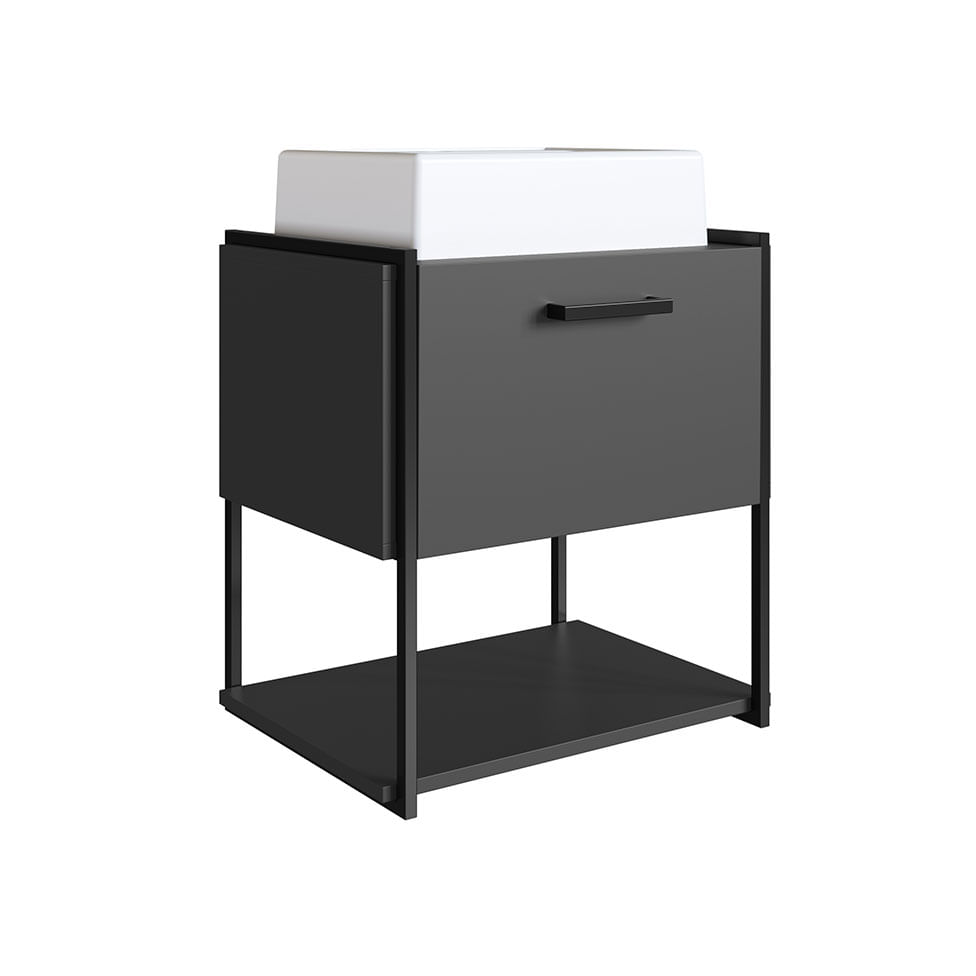 Gabinete Industrial para Banheiro Preto e Grafite 1 Gaveta com Cuba Quadrada