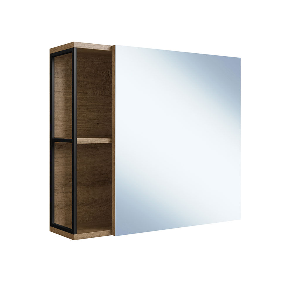 Armário Industrial para Banheiro Preto e Mel com Espelho