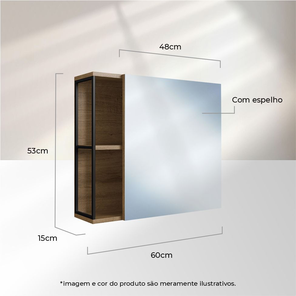 Armário Industrial para Banheiro Preto e Mel com Espelho - Imagem 4