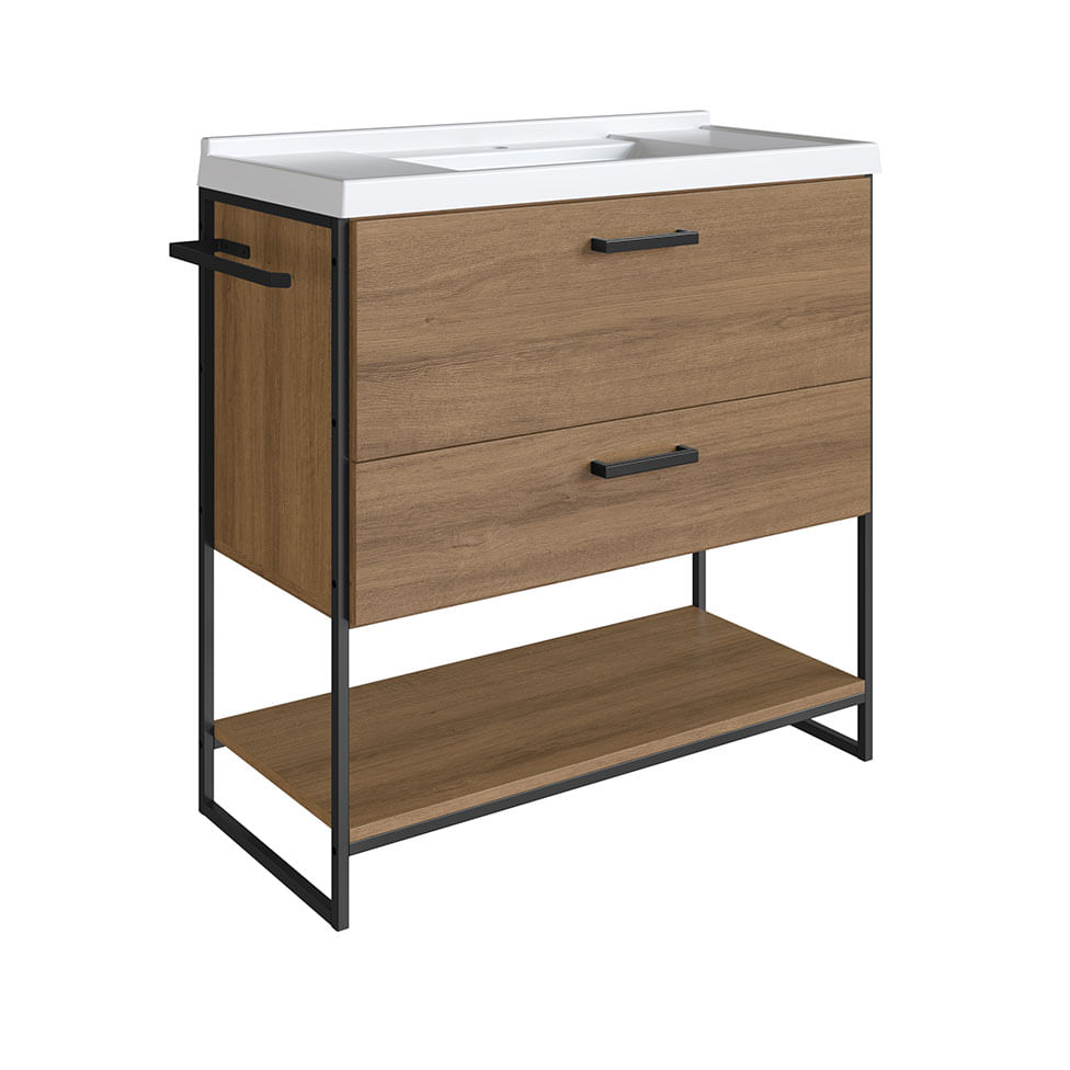 Gabinete Industrial para Banheiro Preto e Mel 1 Gaveta 1 Porta com Lavatório