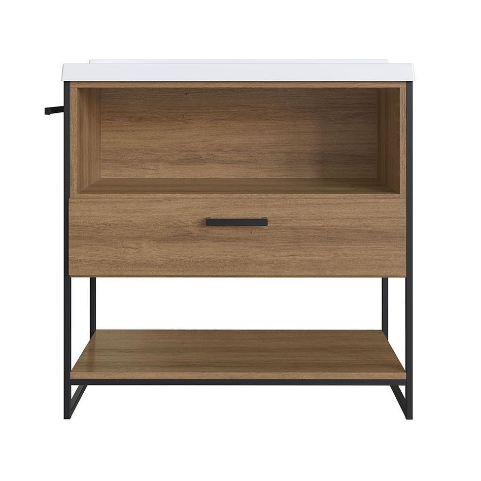 Gabinete Industrial para Banheiro Preto e Mel 1 Gaveta 1 Porta com Lavatório - Imagem 2