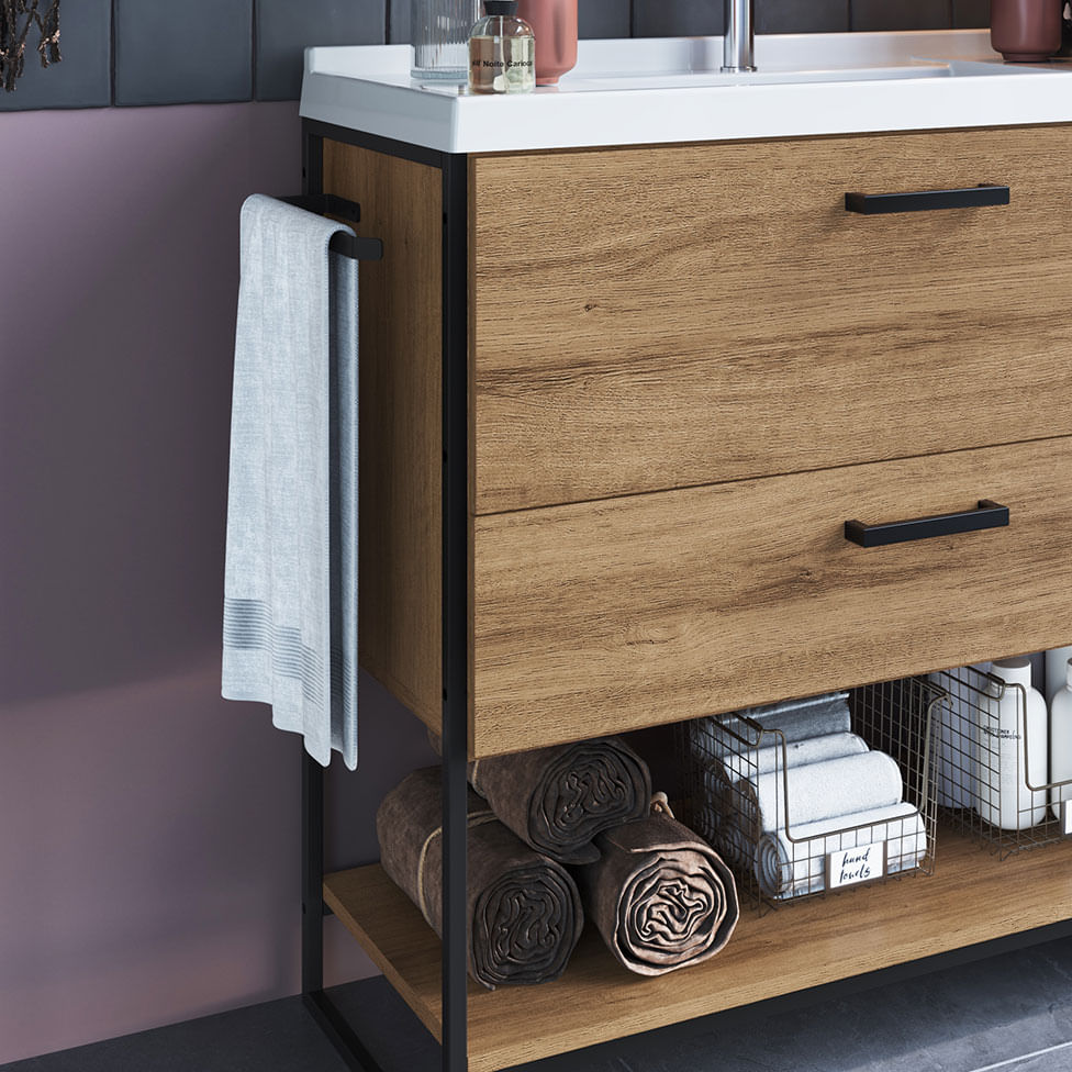 Gabinete Industrial para Banheiro Preto e Mel 1 Gaveta 1 Porta com Lavatório - Imagem 3