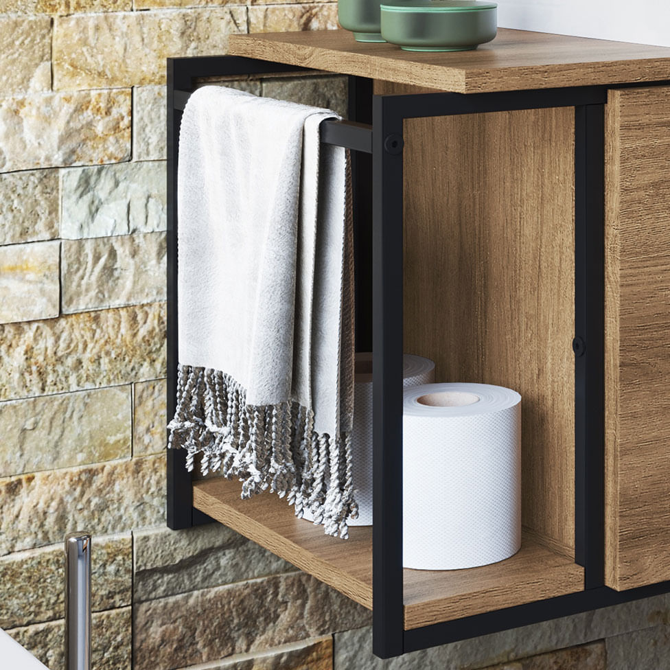 Gabinete Suspenso Industrial para Banheiro Preto e Mel 1 Porta sem Cuba - Imagem 3