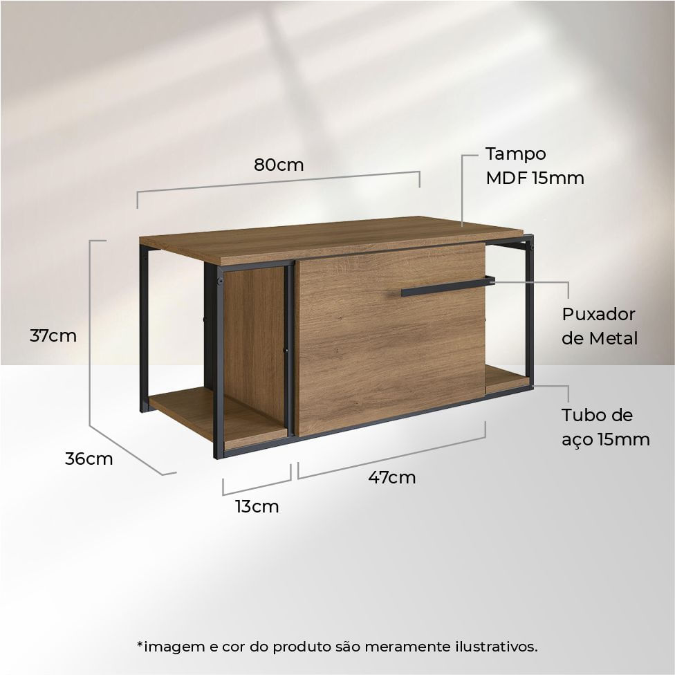 Gabinete Suspenso Industrial para Banheiro Preto e Mel 1 Porta sem Cuba - Imagem 5