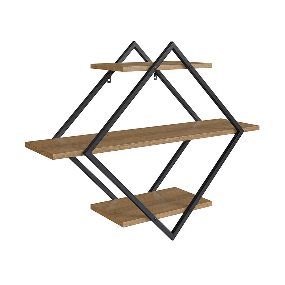 Prateleira Decorativa Diamante Preta e Mel 80cm