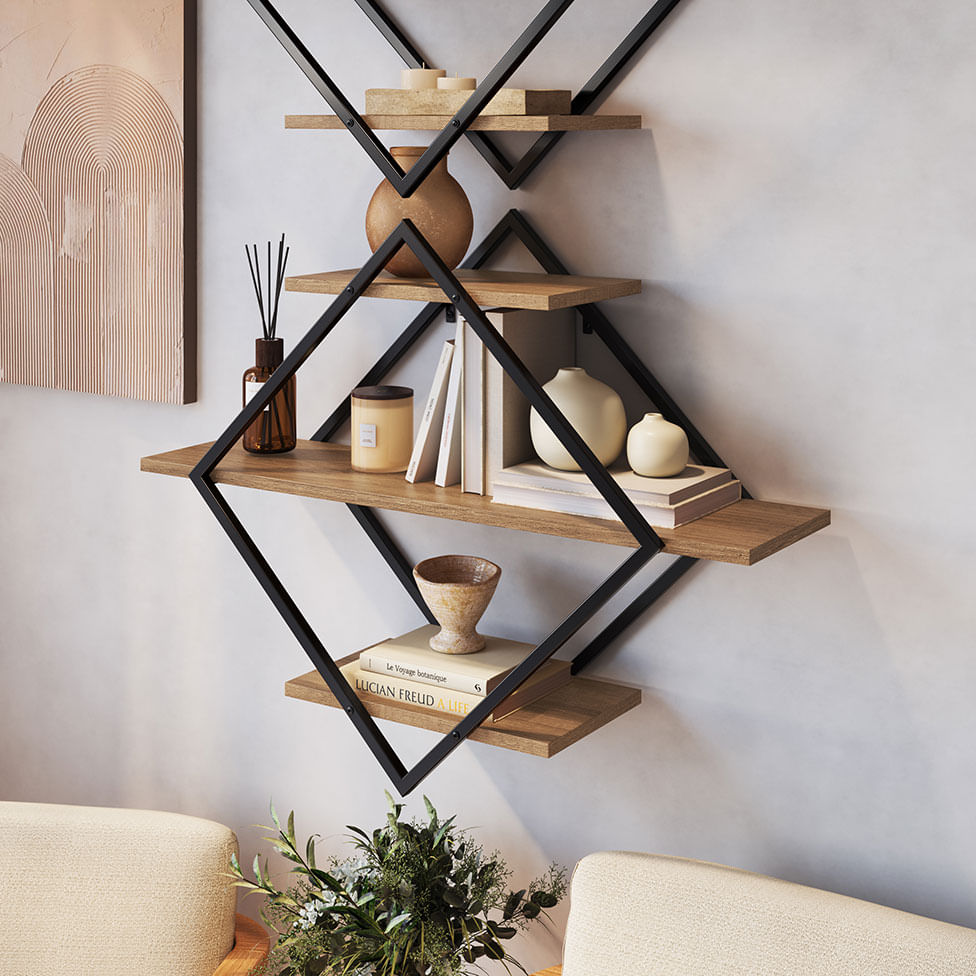 Prateleira Decorativa Diamante Preta e Mel 80cm - Imagem 2