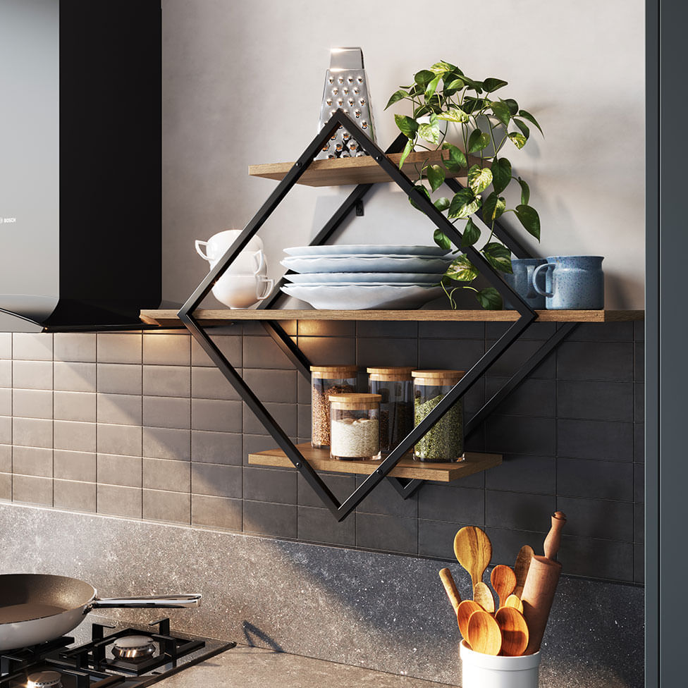 Prateleira Decorativa Diamante Preta e Mel 80cm - Imagem 3