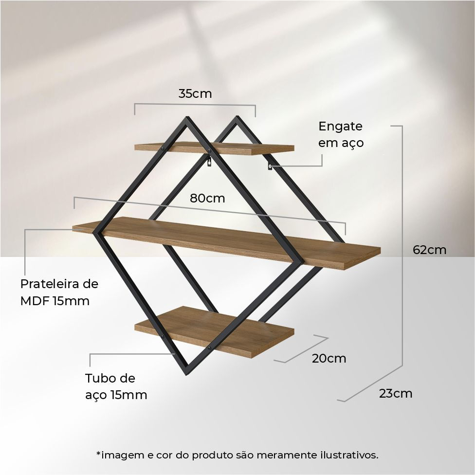 Prateleira Decorativa Diamante Preta e Mel 80cm - Imagem 4