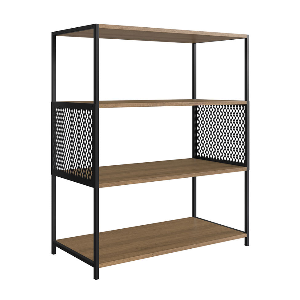 Estante Studio Média Industrial Preta e Mel