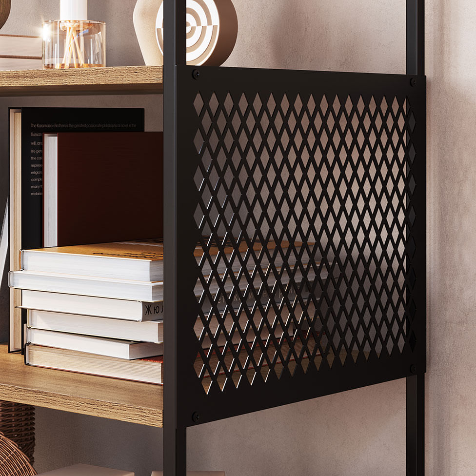 Estante Studio Média Industrial Preta e Mel - Imagem 3