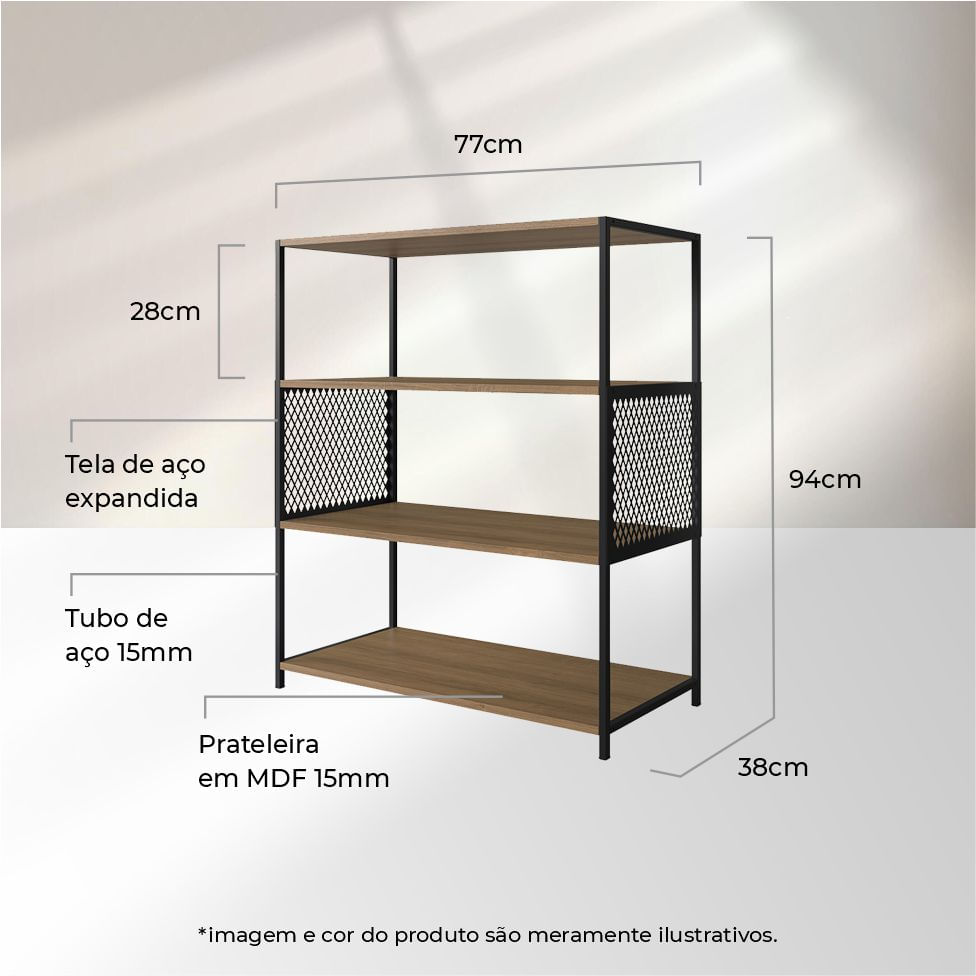 Estante Studio Média Industrial Preta e Mel - Imagem 5