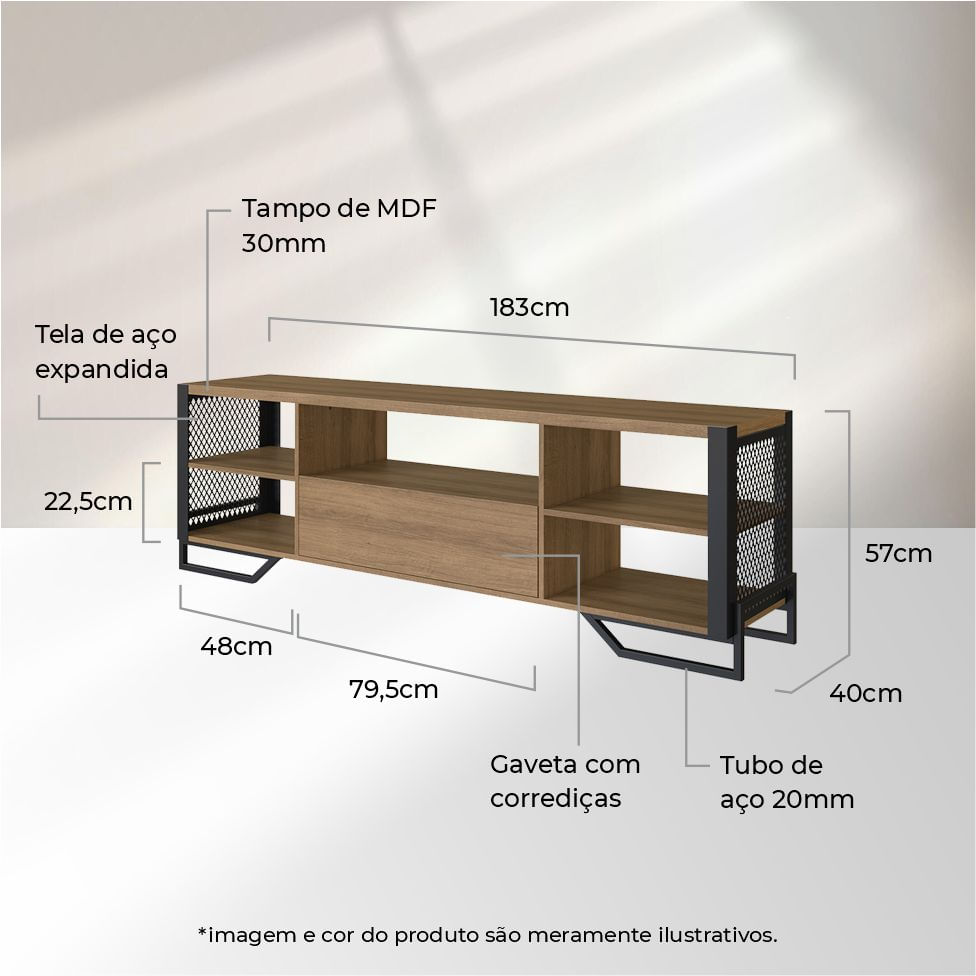 Rack Industrial com 1 Gaveta Preto e Mel - Imagem 4