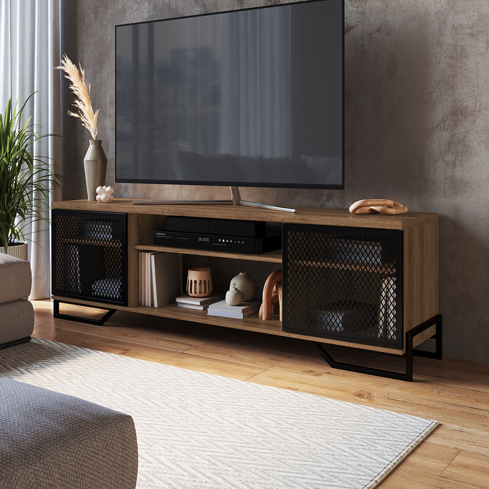 Rack Industrial com 2 Portas Preto e Mel - Imagem 3