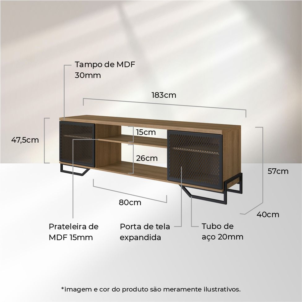 Rack Industrial com 2 Portas Preto e Mel - Imagem 4