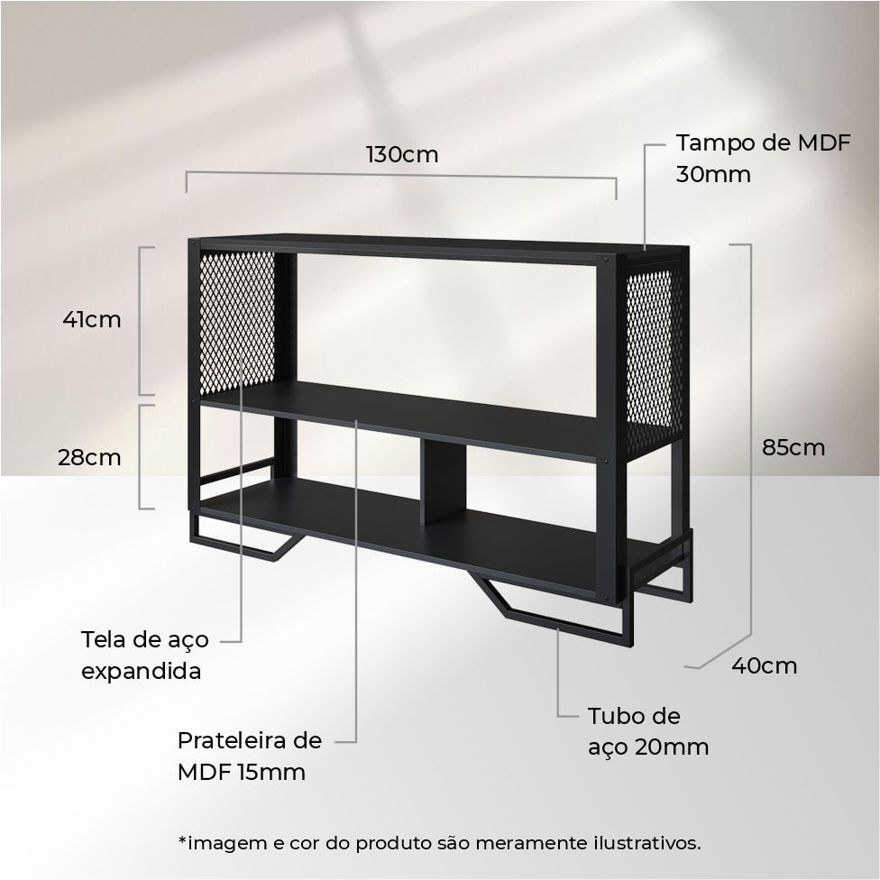 Aparador Industrial Telado Preto 1,34m - Imagem 4