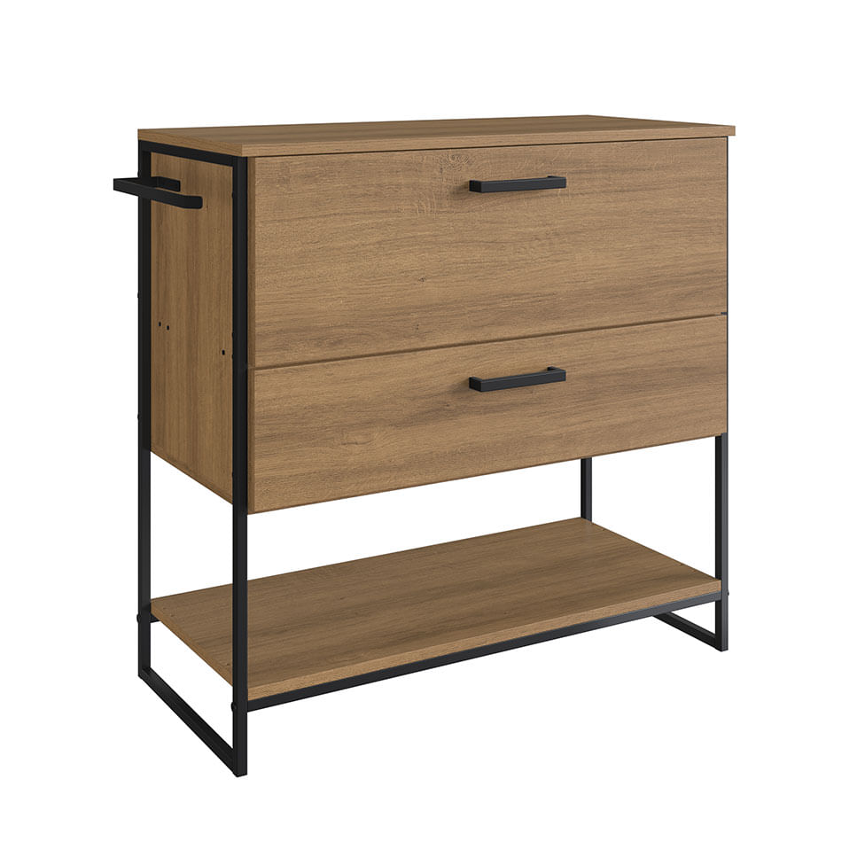 Gabinete Balcão Industrial para Banheiro Preto e Mel 1 Gaveta 1 Porta sem Cuba
