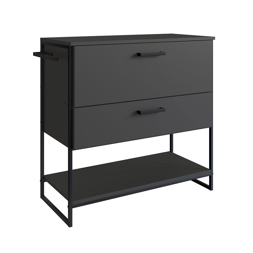 Gabinete Balcão Industrial para Banheiro Preto e Grafite 1 Gaveta 1 Porta sem Cuba