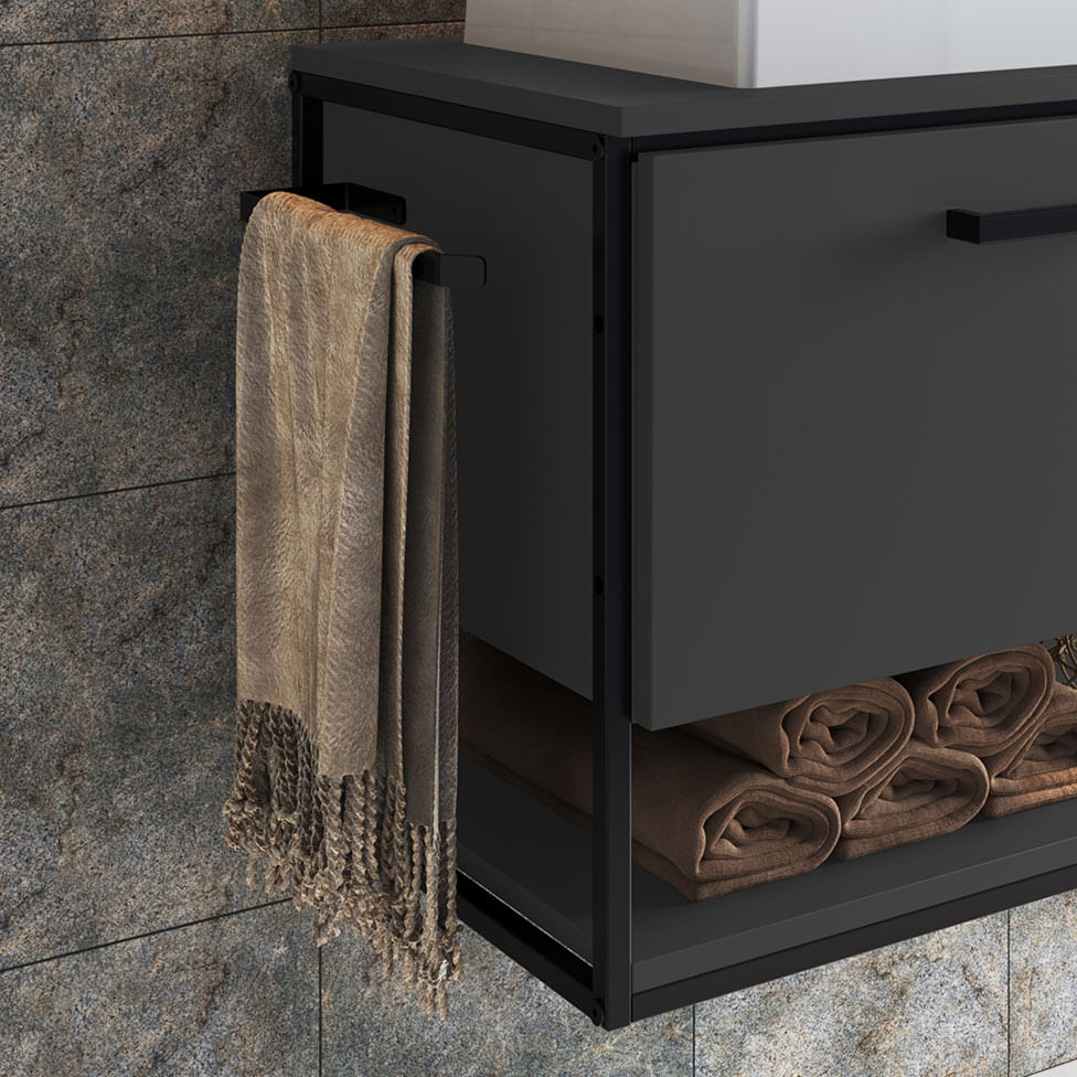 Gabinete Suspenso Industrial para Banheiro Preto e Grafite 1 Gaveta sem Cuba - Imagem 4