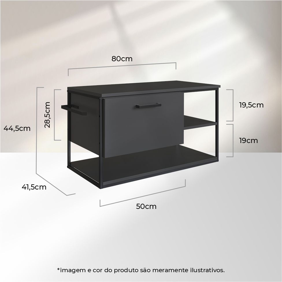 Gabinete Suspenso Industrial para Banheiro Preto e Grafite 1 Gaveta sem Cuba - Imagem 6