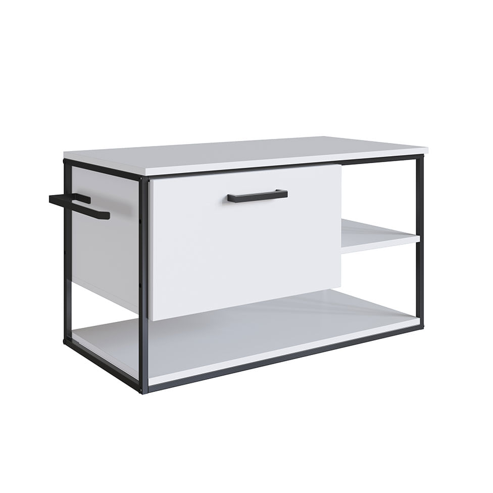 Gabinete Suspenso Industrial para Banheiro Branco e Preto 1 Gaveta sem Cuba